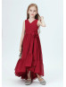 V Neck Burgundy Pleated Chiffon Junior Bridesmaid Dress